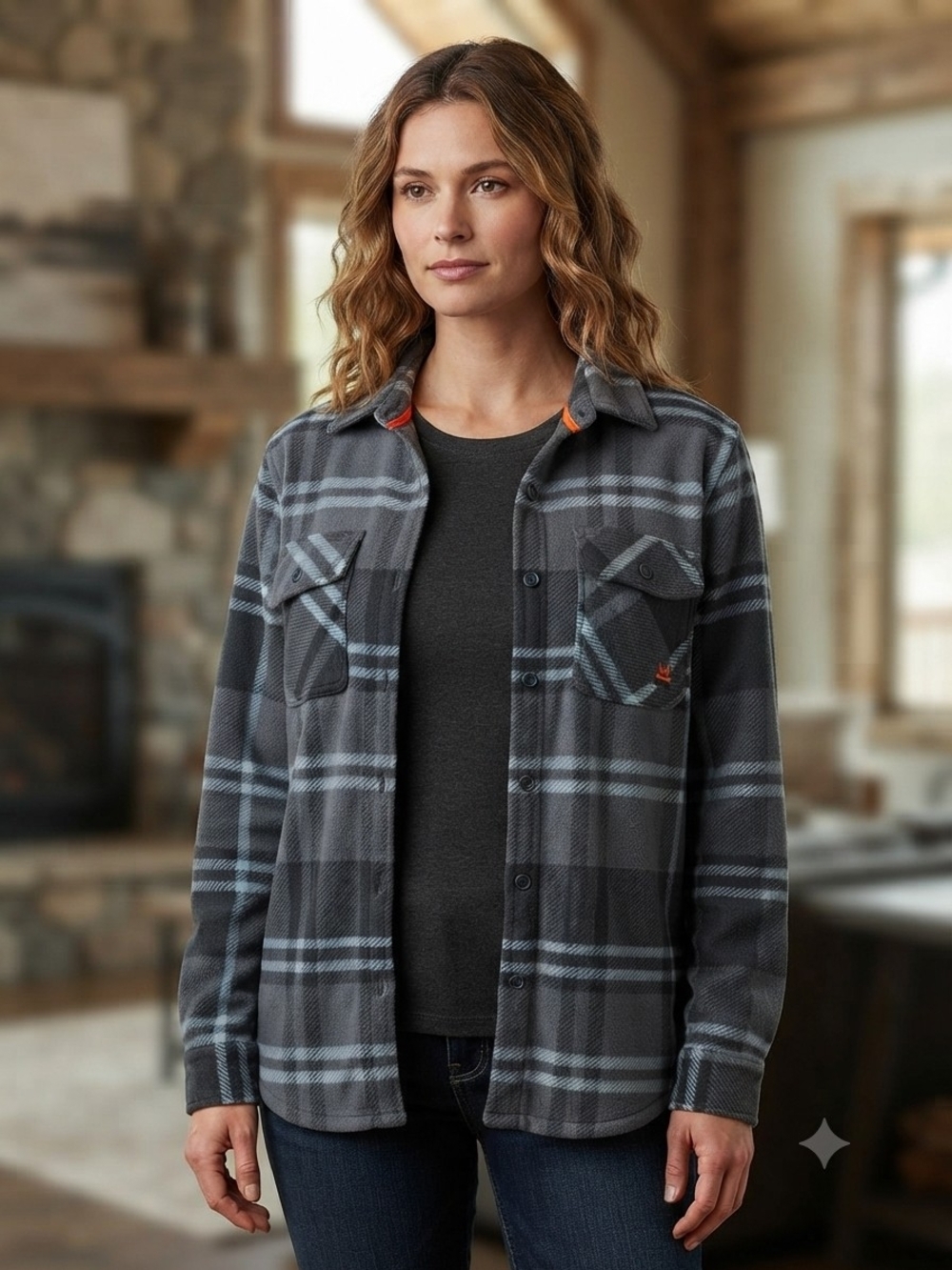 Realtree Women's Gray Plaid Sherpa Lined Shacket Size XXL